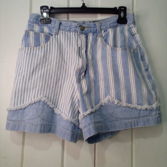 Zanadi Shorts Women 11 12 Denim Vintage High Rise Stripe Spellout Pocket Blue - Picture 1 of 16
